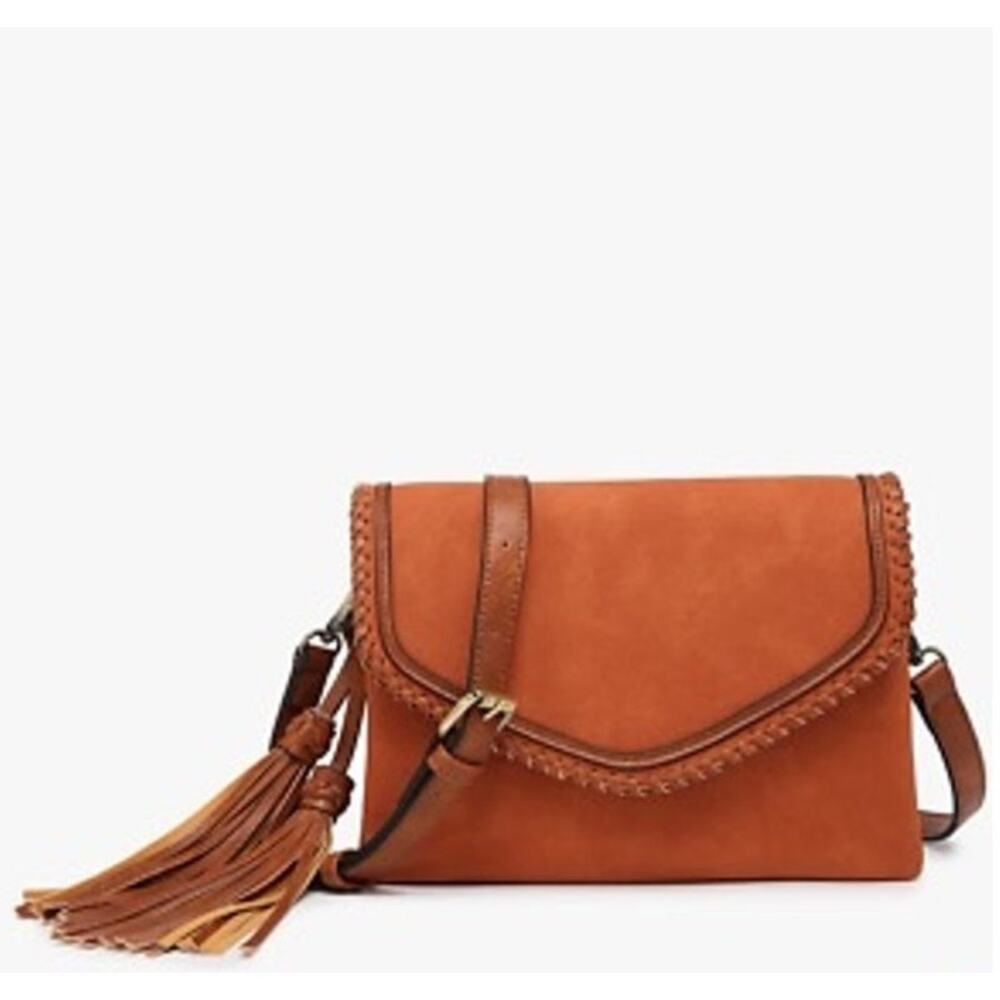 Jen & Co Sloan Vegan Crossbody Faux Suede Envelope Bag Burnt Orange Brown NWT